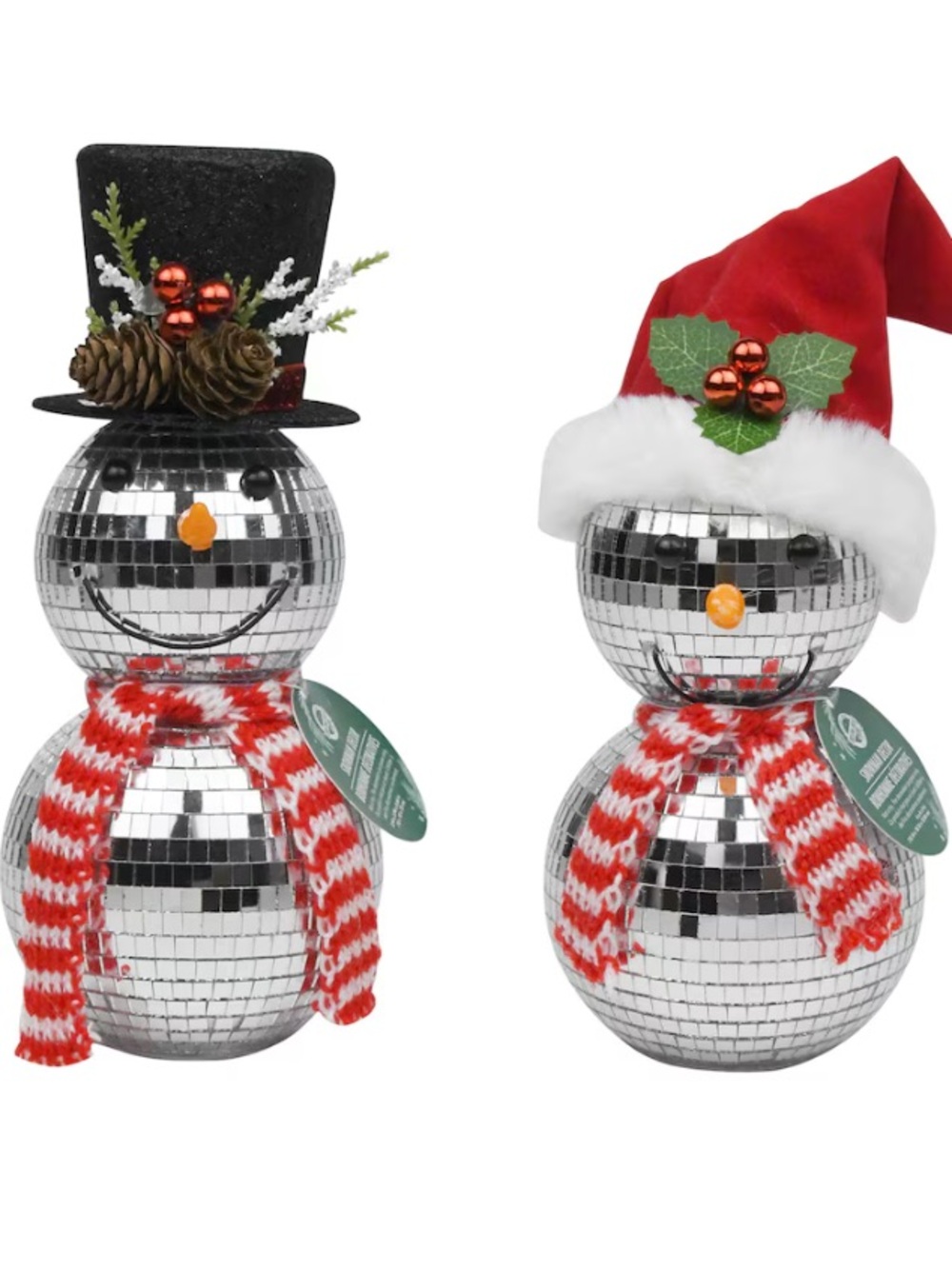 Holiday Mirrored Disco Snowman Décor – Silver with Red Accents
